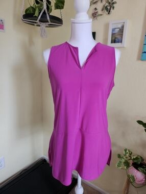 Ralph Lauren Sleeveless V-Neck Peplum Top in Bright Fuchsia